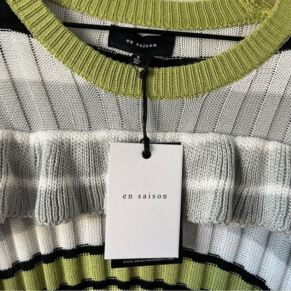 NWT En Saison Ruffled Long Sleeve Striped Sweater Top- Size Small - Picture 7 of 9